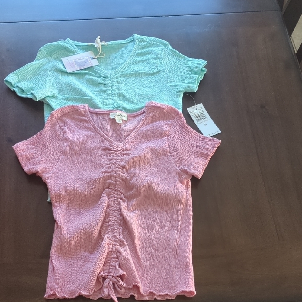 Jessica Simpson Pink and Green Ruffled Tees